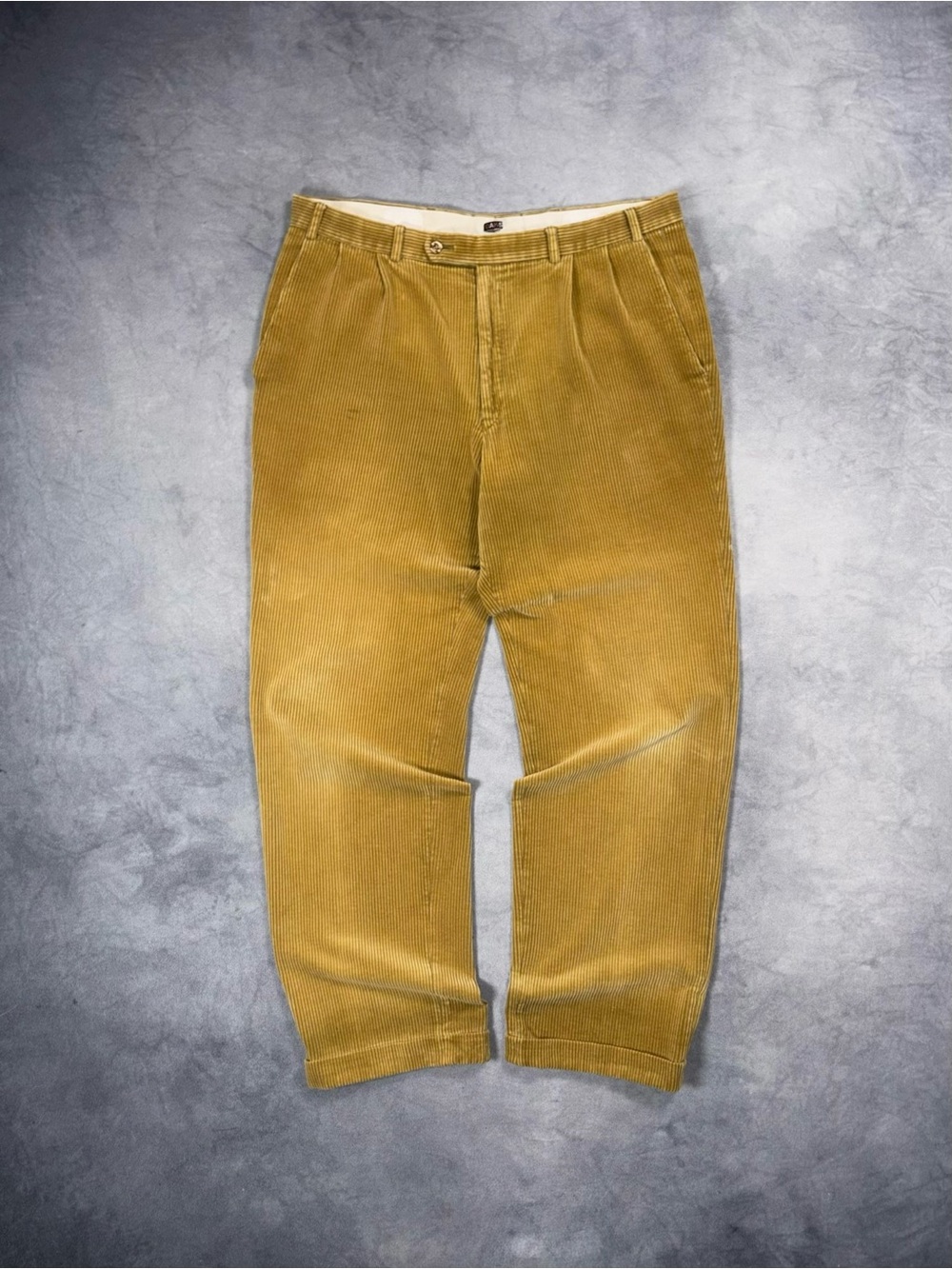 70s DAKS London Vintage Mustard Yellow Corduroy Pleated Trousers Pants